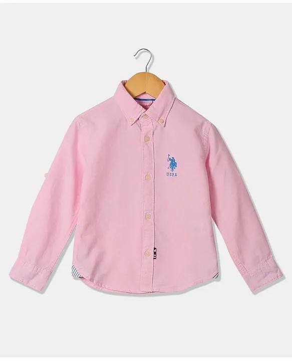 U.S. Polo Assn. Knit Full Sleeves Solid Colour Shirt with Logo Embroidery - Light Pink